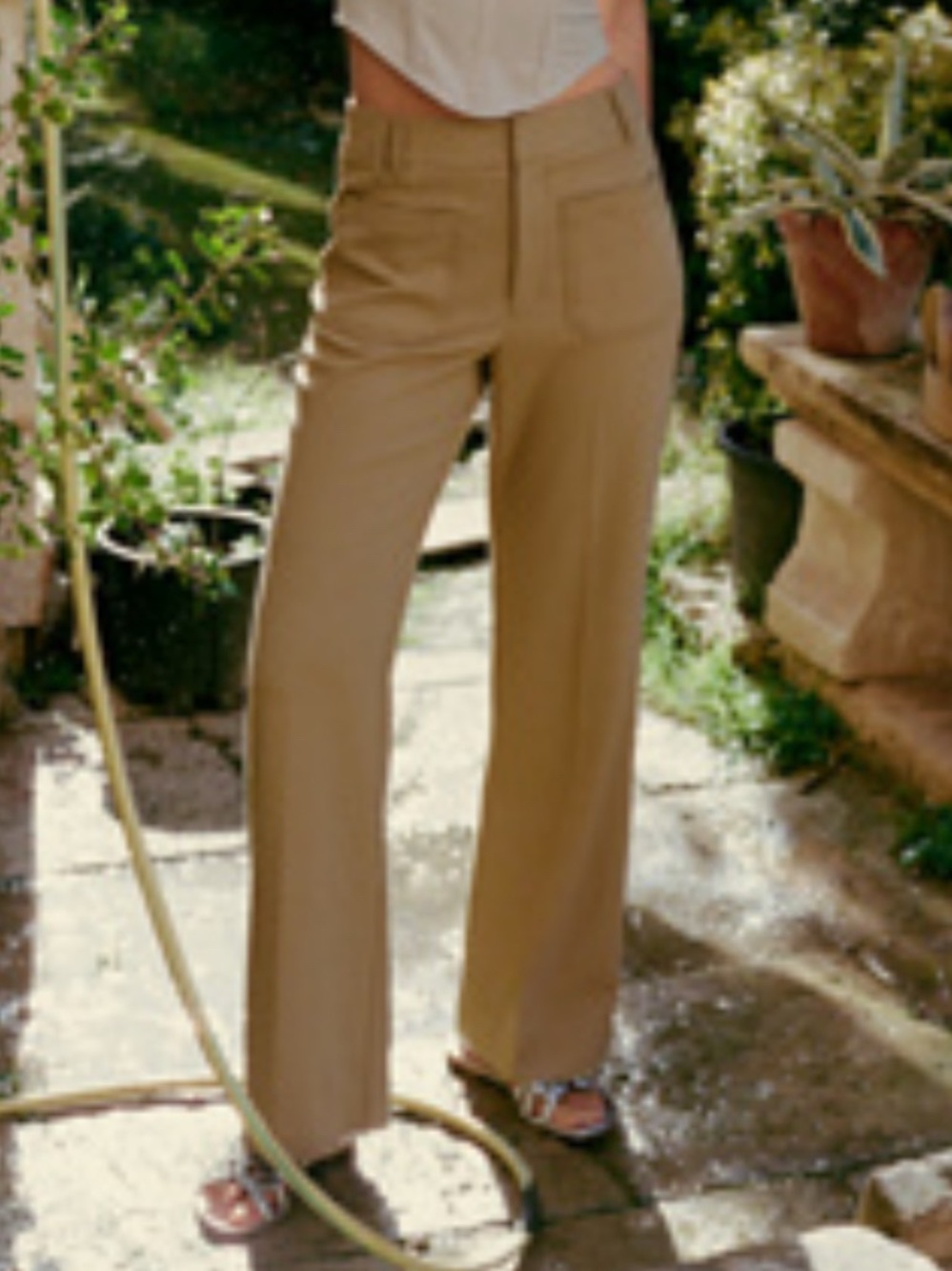 Maeve Wide-Leg Pants in Tan with Front Patch Pockets